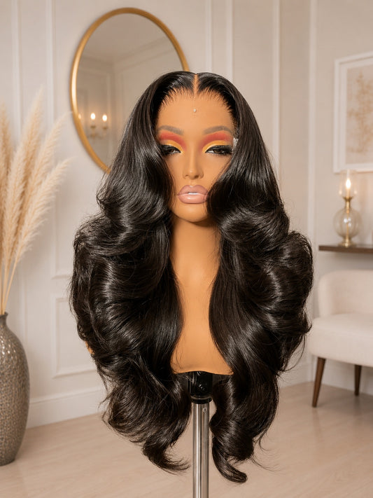 24" Glueless Layered Loose Wave Raw Human Hair Wig 5x5 HD Lace 180% Density
