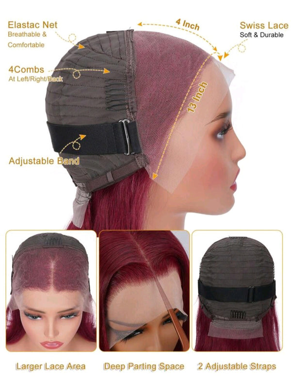 Burgundy Lace Front Human Hair Wigs