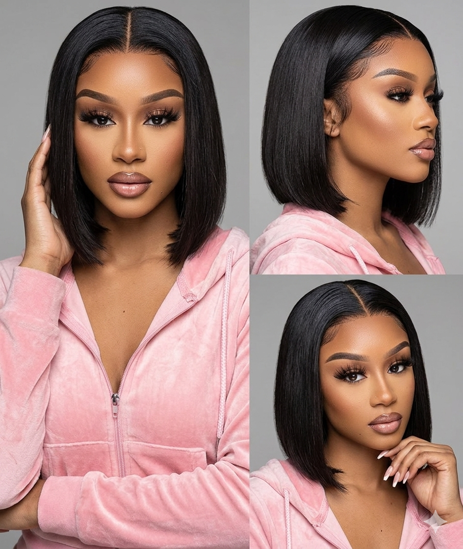 10"Brazilian Hair Glueless Frontal Lace Short Straight Bob Wig