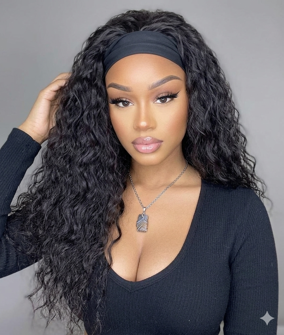 Dark brown headband human hair