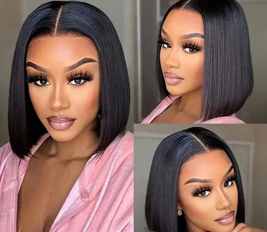 10"Brazilian Hair Glueless Frontal Lace Short Straight Bob Wig